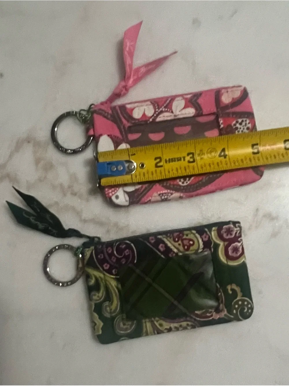 2 Vera Bradley Blush Pink And Retired Chelsea Green Paisley  Quilted Zip ID Case
